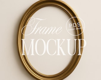 Gold Oval Frame Mockup | Vintage Oval Picture Frame PSD Template for Art Prints (3x4)