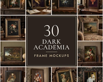 Dark Academia Frame Mockup Bundle | 30 Moody Vintage Scenes (11 Ratios PSD)