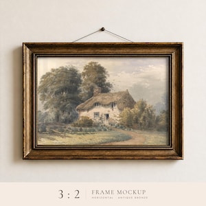 Antique Gold Frame Mockup Horizontal 3x2 | Hanging Wall Art Landscape Vintage Frame for Printable Art Prints PSD JPG PNG Digital Download