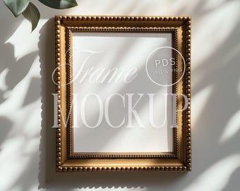 Guldpärlrammodell 4x5-förhållande utsmyckad väggkonstmodell Vintage digital nedladdning eleganta solbelysta skuggor klassisk konstverk display PSD-fil