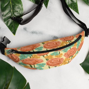 Tangerine Retro Flowers Fanny Pack