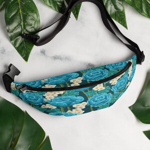 Teal Retro Flowers Fanny Pack