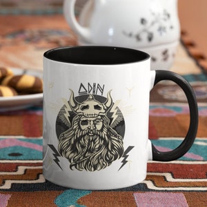 Odin Viking God Mug with Black Color Inside - Perfect Gift for those that love Norse Mythology, Viking History and Viking Gods