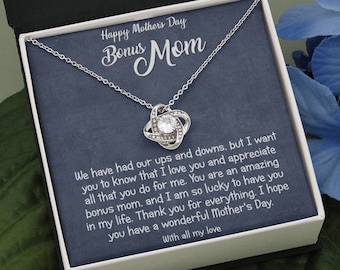 Bonus Mom Necklace, Step Mom Gift for Mother's Day | Heartwarming Message from Daughter or Son
