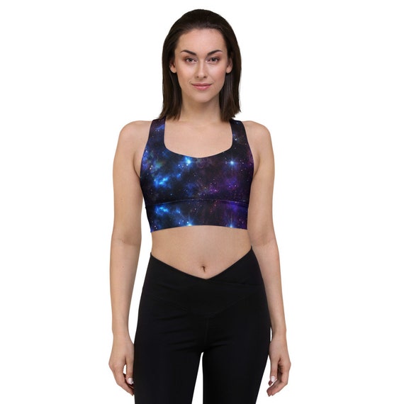 Galaxy Design Longline Sports Bra Compression, No See-see-through,  Removable Padding, Double Layer Front 