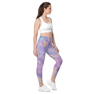 Leggings de diseño Tie-Dye azul pastel, rosa y púrpura con bolsillos