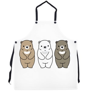 White Apron With Three Cute Bears Design
