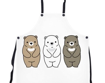 Delantal blanco con diseño de tres lindos osos