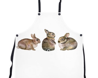 White Apron With Watercolor Rabbit Design