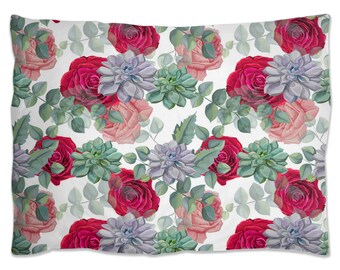 Pillow Shams With Red Roses And Succulent Design