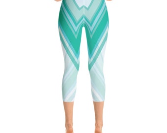 Leggings Capri Turquesa para Yoga com Estampa em Ziguezague ...