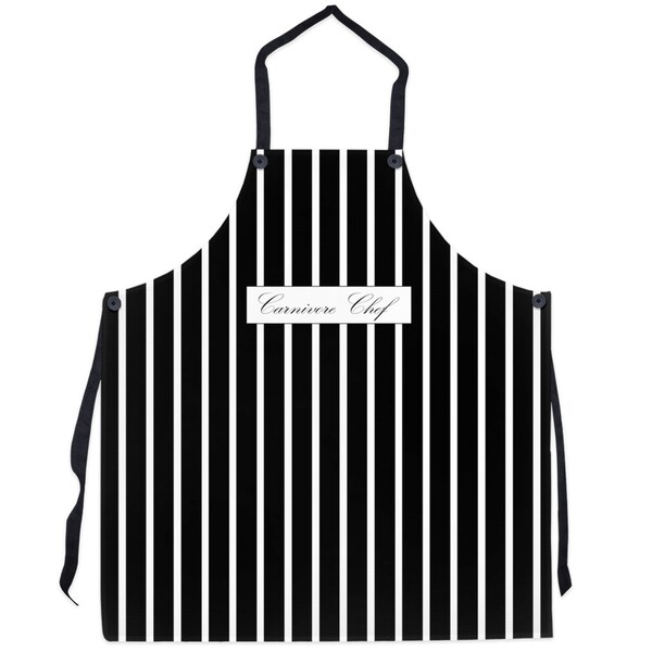 Carnivore Chef Apron For Raw Feeders - Great for grilling - cooking - garden work - wood working.  Black, white stripes. can be personalized