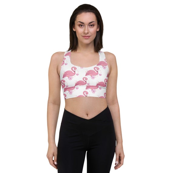 Pink Flamingo Longline Sports Bra Compression, No See-see-through,  Removable Padding, Double Layer Front -  Canada