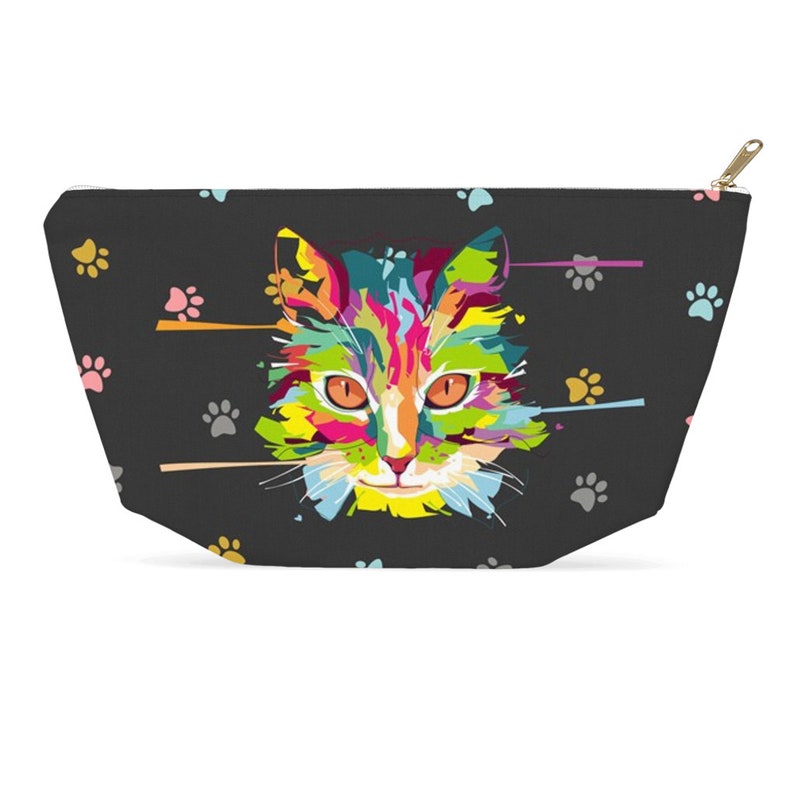 Perfect gift for a cat lover. Accessory Pouches With Colorful Cat Image