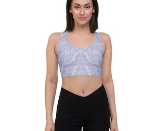 Mermaid Scales with Pearls Design Longline Sports Bra | Compression, No see-see-through, Removable padding, Double layer front