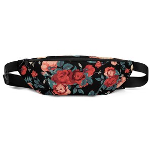 Vintage Rose on Black Fanny Pack to keep your valuables safe.