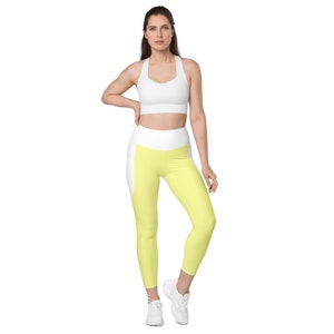 Pastel Yellow Leggings with White Pockets