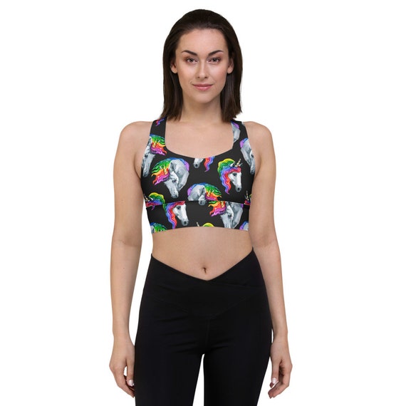 Rainbow Unicorn Design Longline Sports Bra Compression, No See-see-through,  Removable Padding, Double Layer Front -  Canada