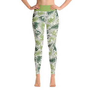 Yoga Leggings with Green Fern Design | Super soft, stretchy, and comfortable yoga leggings.