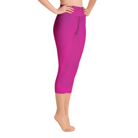 Magenta Yoga Capri Leggings With High, Elastic Waistband, Perfect