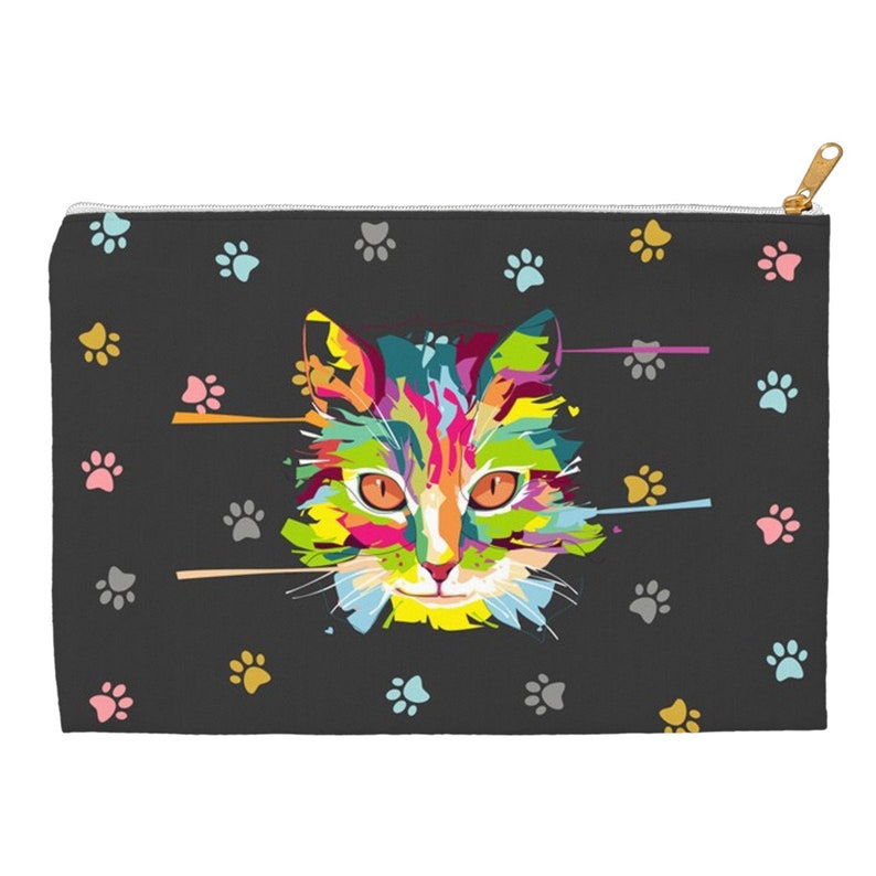 Perfect gift for a cat lover. Accessory Pouches With Colorful Cat Image