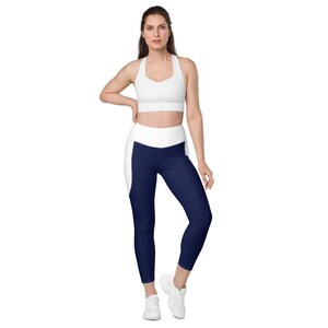 Midnight Blue Leggings with White Pockets