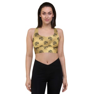Gold Longline Sports Bra with Black Dragon Design