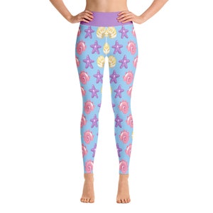 Teal Yoga Leggings with Shell Design