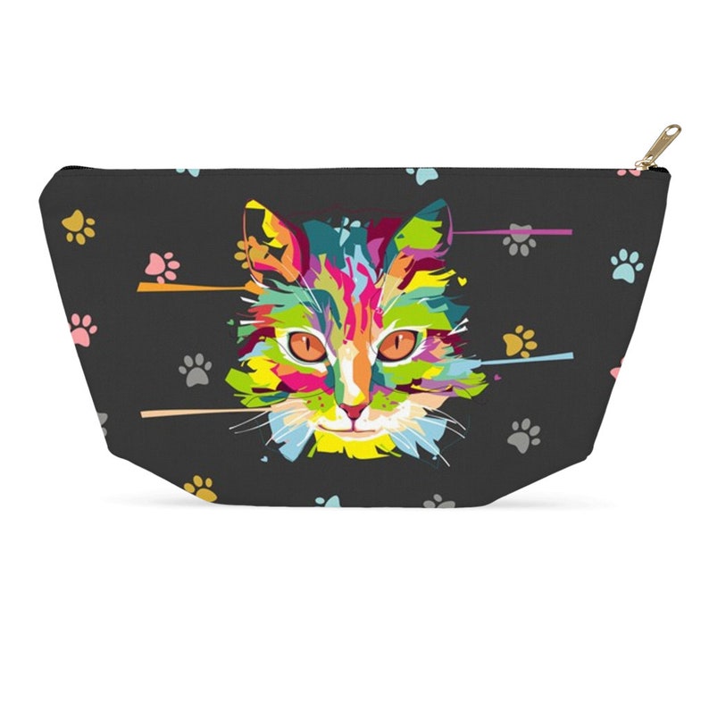 Perfect gift for a cat lover. Accessory Pouches With Colorful Cat Image