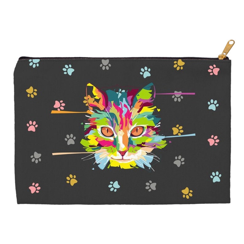 Perfect gift for a cat lover. Accessory Pouches With Colorful Cat Image