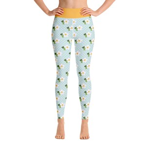 Sky Blue Yoga Leggings with Floral Design