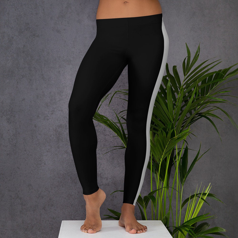 Leggings Black With Gray Stripe Etsy UK