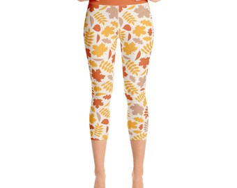 Leggings Capri para ioga com design de folhas de outono