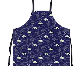 Royal Blue Apron With Dinosaur Design