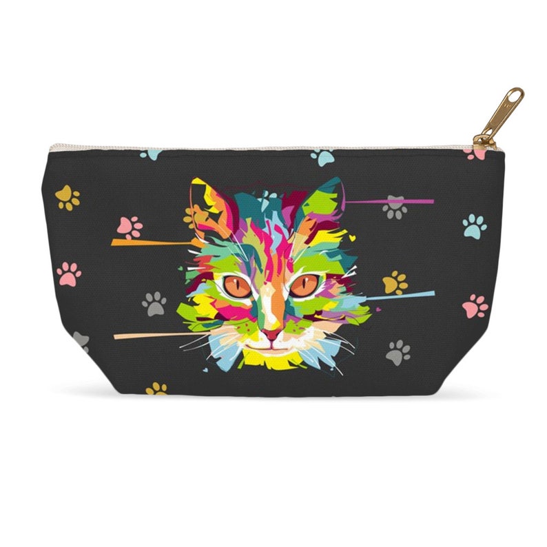 Perfect gift for a cat lover. Accessory Pouches With Colorful Cat Image