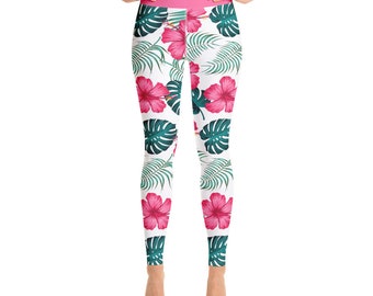 Pink Hibiscus Design Yoga Leggings