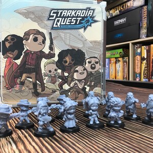 Starkadia/Starcadia Quest - braune Mäntel - inoffizielle Fan-Erweiterung - 12 Miniaturen, 6 Karten, Szenario-Buch, 6 Altstadt Fliesen