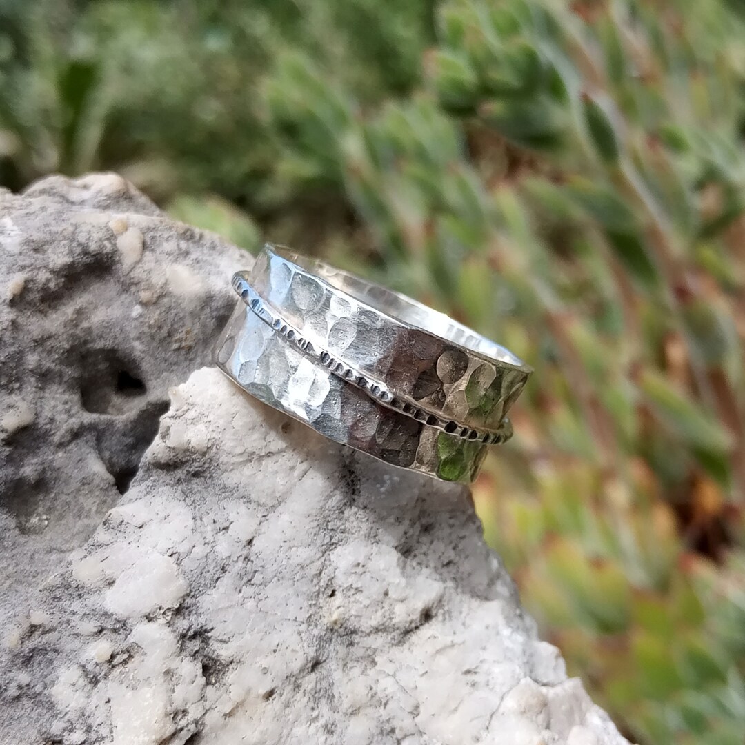 Hammered Sterling Silver Spinner Ring: Wide Band Meditation Ring - Etsy