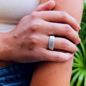 Tapered Rough Textured Brutalist Irregular Sterling Silver Ring | Unisex Hand Carved Asymmetrical Band | Sculptural Geometric Design |