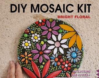 Mothers Day gift for creative moms, diy kit, flower mosaic art, glass mosaic kit, beginners craft gift, art mosaic project, beginner mosaic