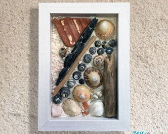 Natural wall art, shell wall art, slate art, driftwood art, shell framed picture, natural stone picture, driftwood wall art, mixed media art