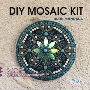 Mandala mosaïque, kit pour adultes, mosaïque bleue, mandala doré, faites votre mandala, comprend tout ce qu'il faut pour faire ce mandala BLUE MANDALA