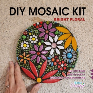 Kit de mosaique pour adultes, complet avec des carreaux de verre et de ceramique faconnes, la colle, le ciment et des outils, haute qualite image 1