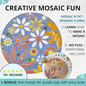 Creative Mosaic Fun: DIY Kit for Adults -Floral Wall Art Ready to Make! Mosaic kit for adults learn how to make mosaic,gift for craft lovers