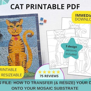 Cat Mosaic Template Bundle: DIY Crafting Pattern (PDF Downloadable File)