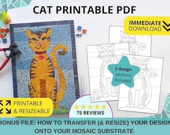 Plantillas de mosaico de gatos: Patrón para manualidades (archivo PDF descargable)