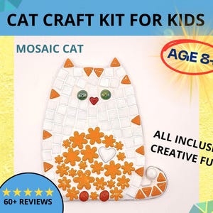 Cat craft kit for kids, gift for creative children, mosaic kit, cat diy art for kids, gift for feline cat lovers, art craft cat project kids