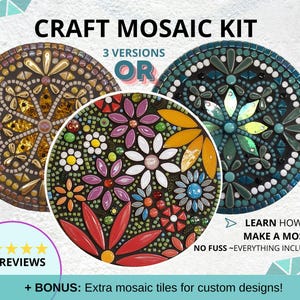 Mosaic craft kit, craft kit for adults, mosaic craft project mandala design, craft mosaic kit flower design, kit mosaico,mosaik,kit mosaique