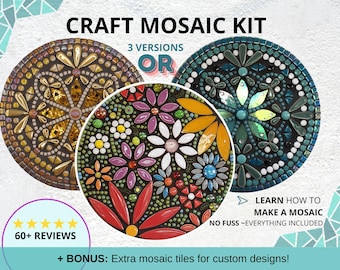 May include: Three different mosaic craft kits featuring colourful designs. Each kit includes everything you need to create a mosaic, including tiles, glue, and instructions. The kits are perfect for beginners and experienced crafters alike.