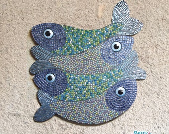 Art mural des poissons, décoration en mosaïque, poisson en mosaïques, décoration murale, mosaique tableau, art des poissons